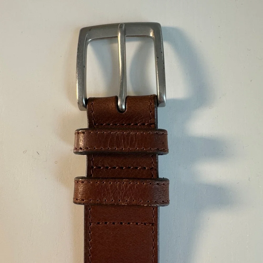 Vtg Western Brown Genuine Leather‎ Belt Made in USA Silver Buckle Cognac XL